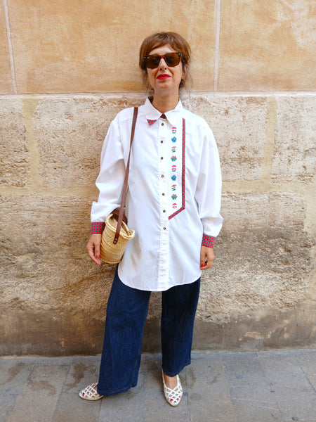 Camisa Vintage Bordados Setas y Flores