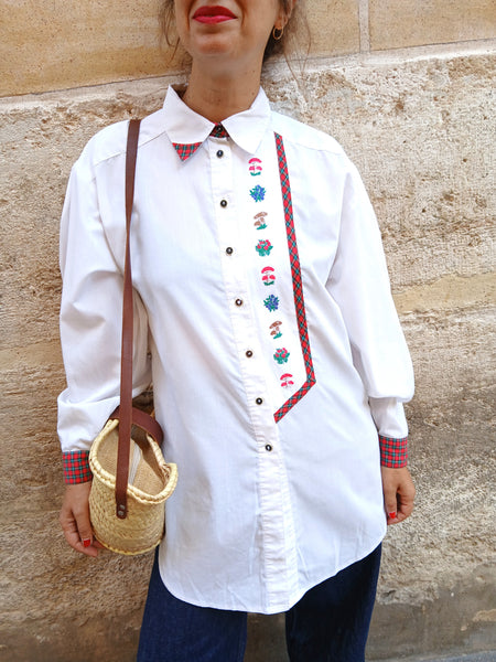Camisa Vintage Bordados Setas y Flores