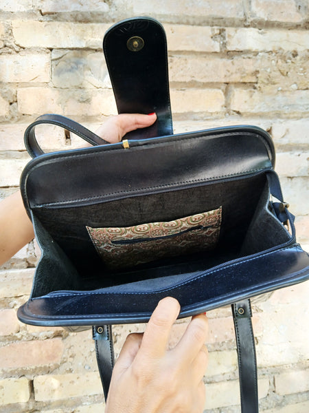 Bolso Vintage Negro Piel Cosida Rombos