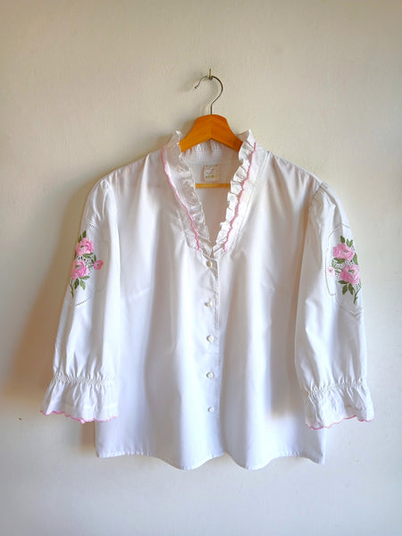 Camisa Vintage Flores Bordadas