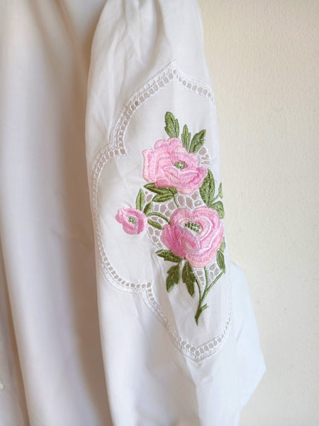 Camisa Vintage Flores Bordadas