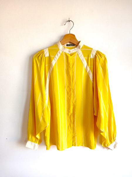 Camisa Vintage Amarilla 100% Seda