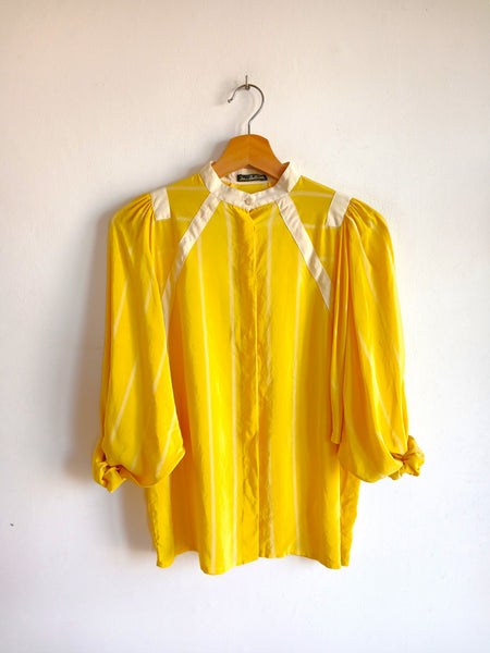 Camisa Vintage Amarilla 100% Seda