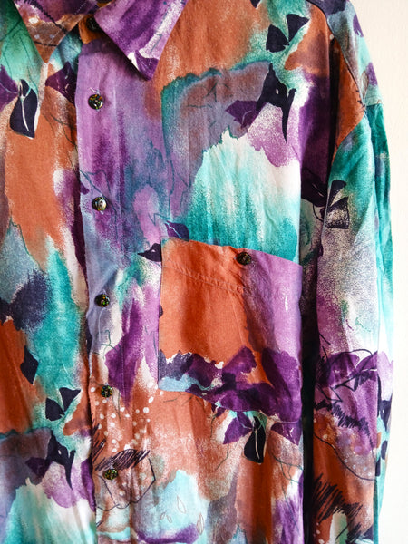 Camisa Vintage Flores Abstractas