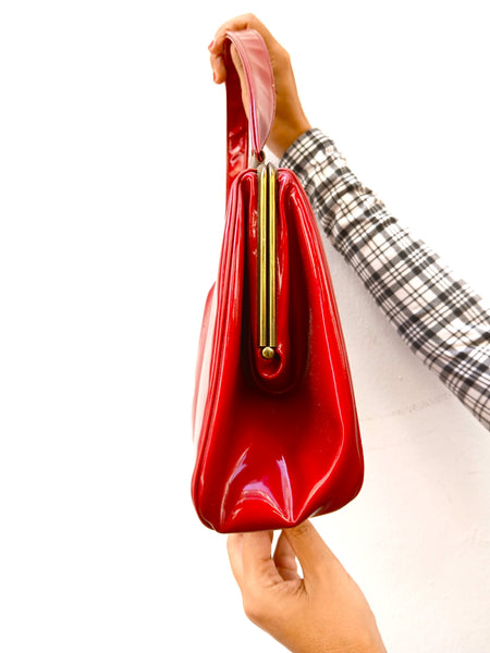Bolso vintage charol rojo años 70 - vista lateral