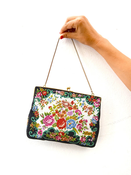 Bolso Vintage con Flores Bordadas