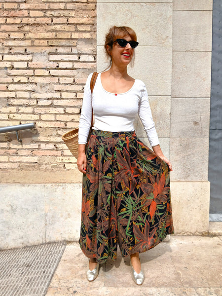 Falda Pantalón Vintage Estampado Tropical - Talla M/L