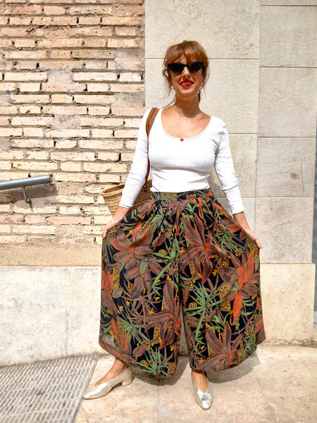 Falda Pantalón Vintage Estampado Tropical - Talla M/L