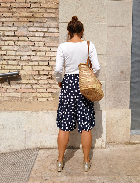 Falda Pantalón Vintage Azul Marino Lunares Blancos - Talla S/M