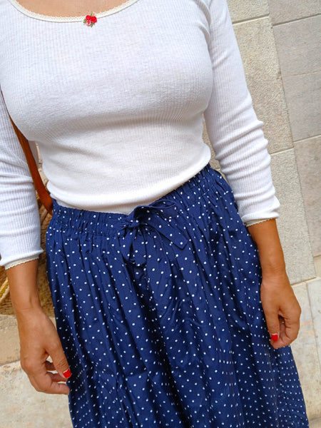 Falda Pantalón Vintage Azul Marino Lunares - Talla S/M/L