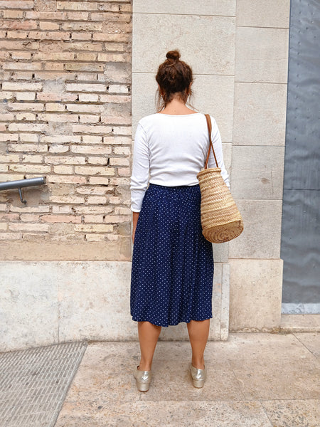 Falda Pantalón Vintage Azul Marino Lunares - Talla S/M/L
