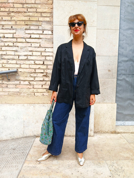 Blazer Vintage Negro 100% Algodón - Talla M/L