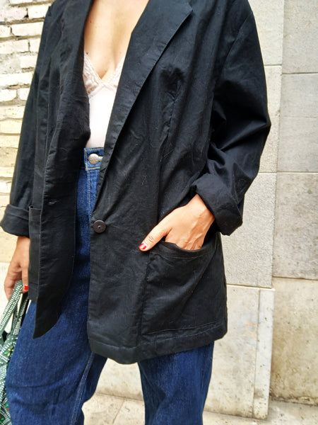 Blazer Vintage Negro 100% Algodón - Talla M/L