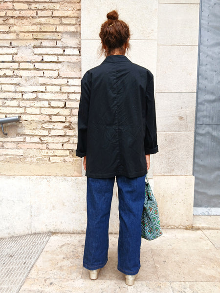 Blazer Vintage Negro 100% Algodón - Talla M/L
