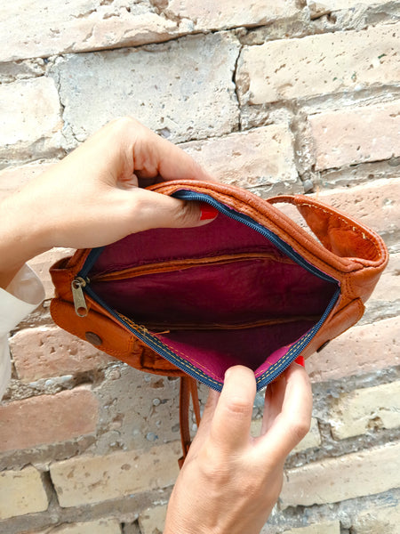 Bolso Vintage Estilo Riñonera de Piel Marrón