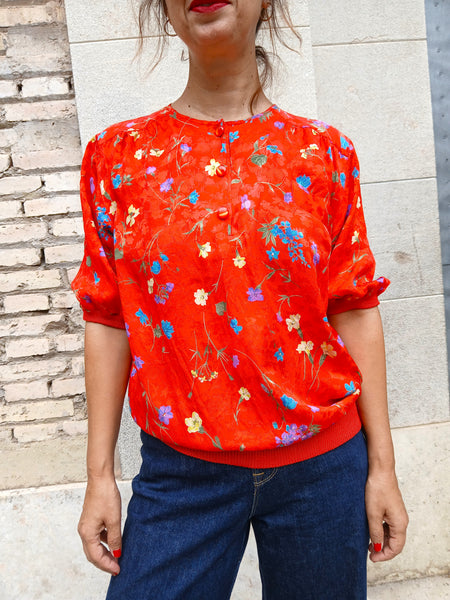 Camisa Vintage 100% Seda Made in Italy - Talla S/M