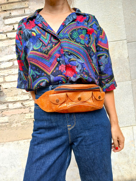Bolso Vintage Estilo Riñonera de Piel Marrón