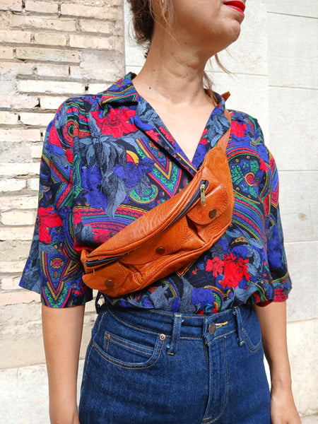 Bolso Vintage Estilo Riñonera de Piel Marrón
