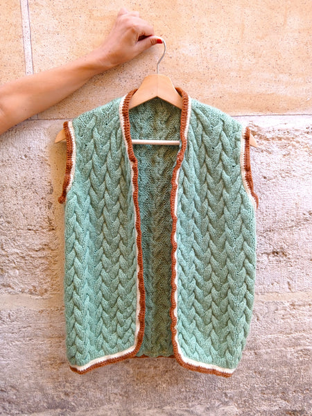 Chaleco Vintage Hecho a Mano Punto de Espiga- Talla M