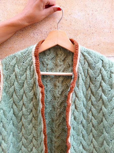 Chaleco Vintage Hecho a Mano Punto de Espiga- Talla M