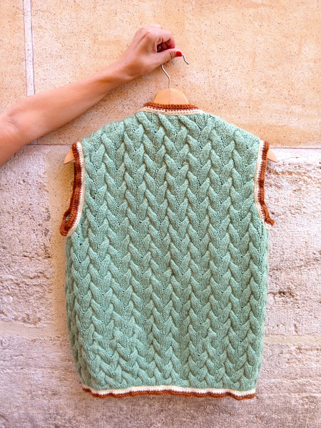 Chaleco Vintage Hecho a Mano Punto de Espiga- Talla M