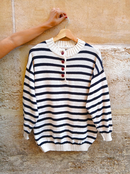 Jersey Vintage de Algodón con Estampado de Rayas - Talla M
