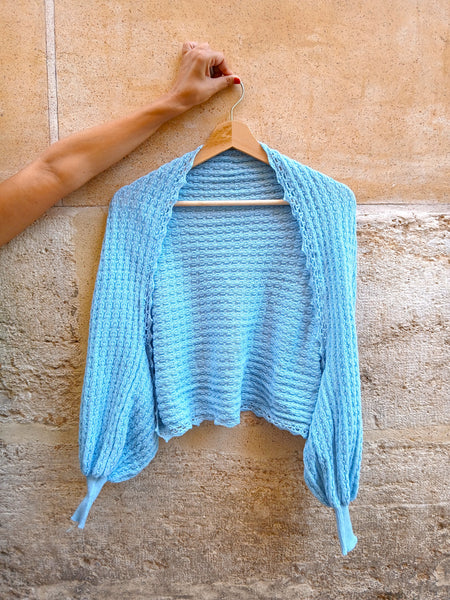 Mañanitas Vintage Hecho a Mano Azul Celeste de Punto - Talla S/M