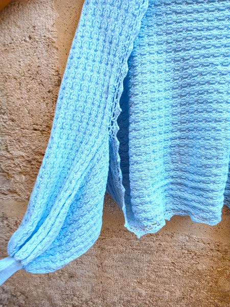Mañanitas Vintage Hecho a Mano Azul Celeste de Punto - Talla S/M