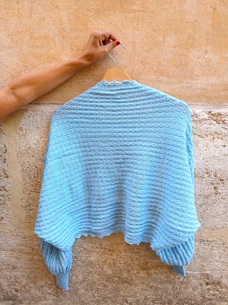 Mañanitas Vintage Hecho a Mano Azul Celeste de Punto - Talla S/M