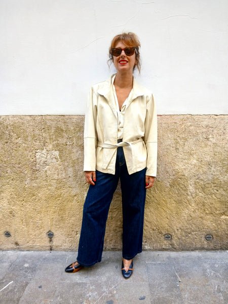 Chaqueta Vintage Piel Crema 90s -Talla S/M
