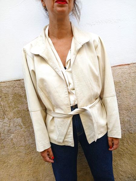 Chaqueta Vintage Piel Crema 90s -Talla S/M