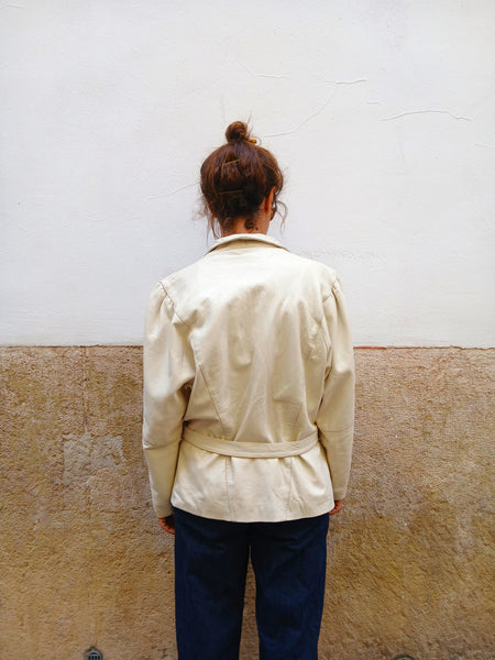 Chaqueta Vintage Piel Crema 90s -Talla S/M