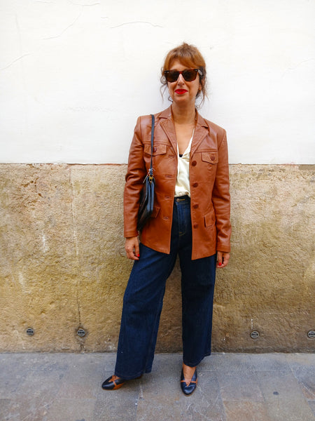 Chaqueta Vintage de Piel Marrón Danier Made in Canada - Talla S