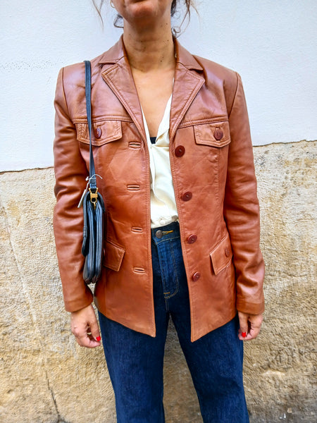 Chaqueta Vintage de Piel Marrón Danier Made in Canada - Talla S