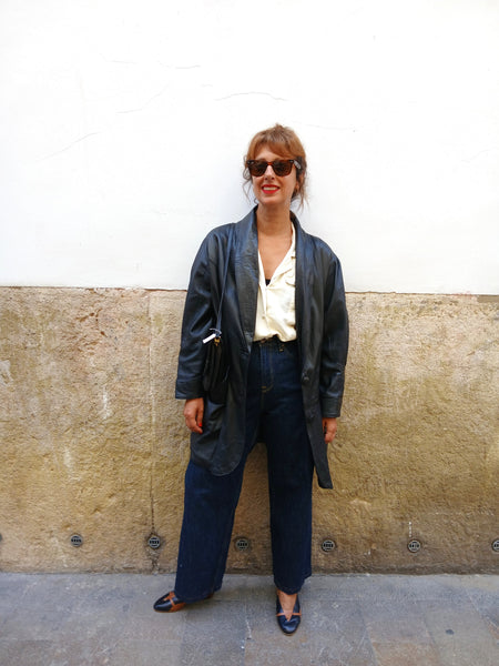 Chaqueta Vintage de Piel Negra Copiel Valencia - Talla M/L
