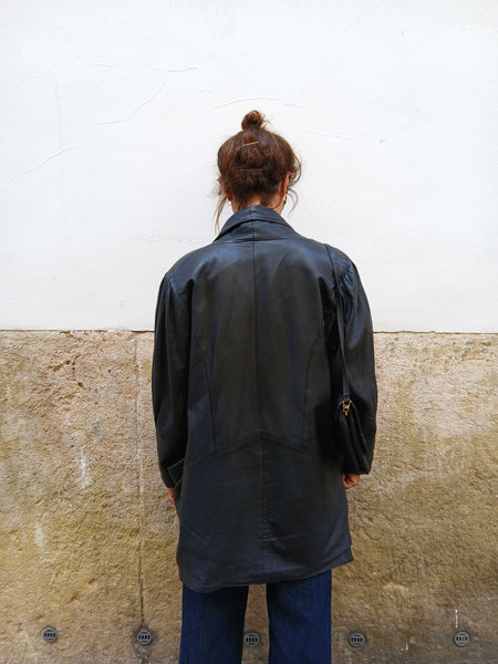 Chaqueta Vintage de Piel Negra Copiel Valencia - Talla M/L