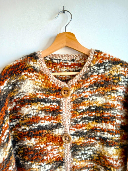 Chaqueta Vintage Hecha a Mano de Punto Jaspeado y Botones de Madera - Talla M/L 52
