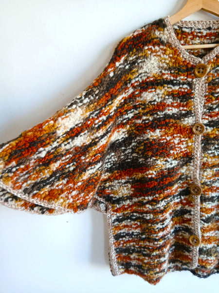 Chaqueta Vintage Hecha a Mano de Punto Jaspeado y Botones de Madera - Talla M/L 52