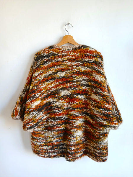 Chaqueta Vintage Hecha a Mano de Punto Jaspeado y Botones de Madera - Talla M/L 52