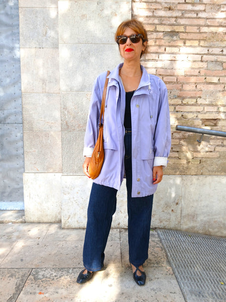Chaqueta Vintage Lila Años 90 con Cremallera y Botones - Talla M/L