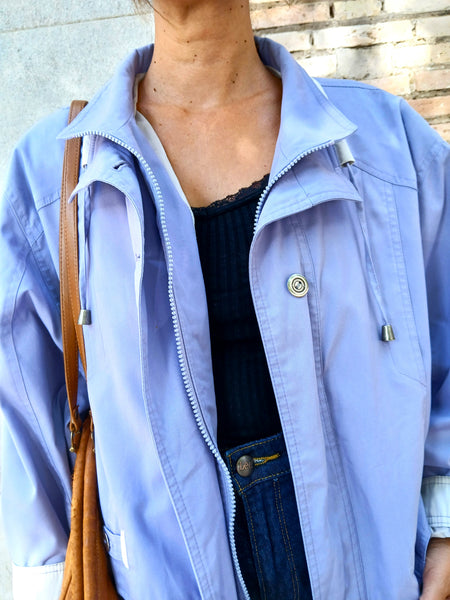 Chaqueta Vintage Lila Años 90 con Cremallera y Botones - Talla M/L