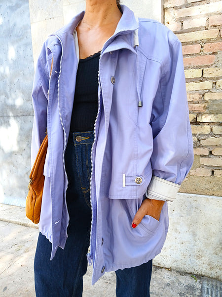 Chaqueta Vintage Lila Años 90 con Cremallera y Botones - Talla M/L