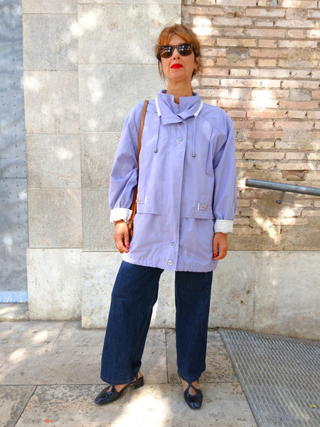 Chaqueta Vintage Lila Años 90 con Cremallera y Botones - Talla M/L