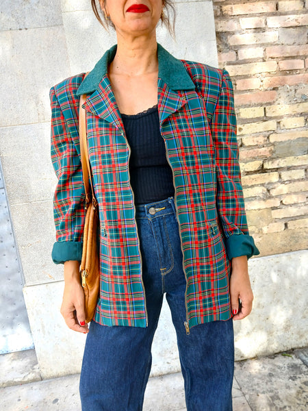 Chaqueta Vintage Barbo Italy Años 80 Tartan - Talla M