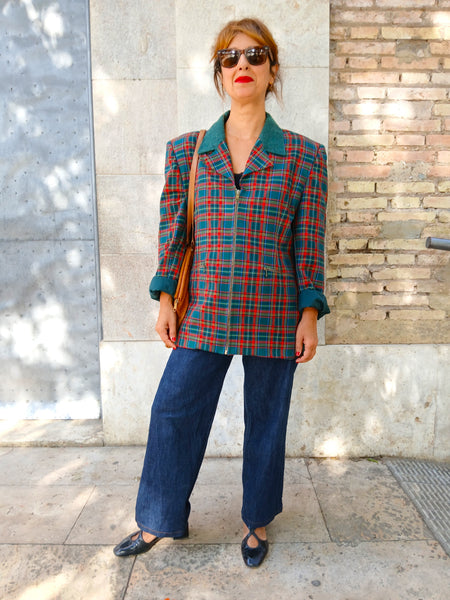 Chaqueta Vintage Barbo Italy Años 80 Tartan - Talla M