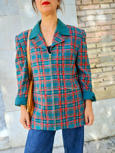 Chaqueta Vintage Barbo Italy Años 80 Tartan - Talla M