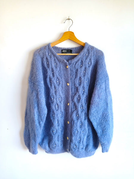 Chaqueta Vintage 85% Mohair Azul con Diseño de Ochos - Talla L
