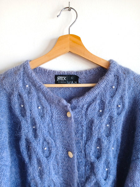 Chaqueta Vintage 85% Mohair Azul con Diseño de Ochos - Talla L