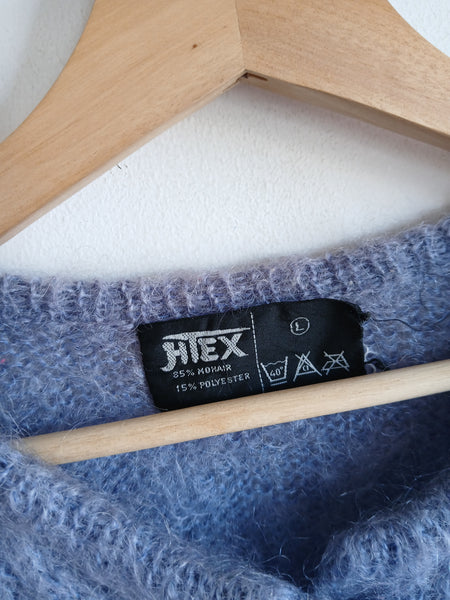 Chaqueta Vintage 85% Mohair Azul con Diseño de Ochos - Talla L