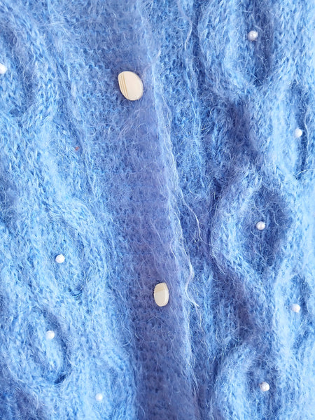 Chaqueta Vintage 85% Mohair Azul con Diseño de Ochos - Talla L